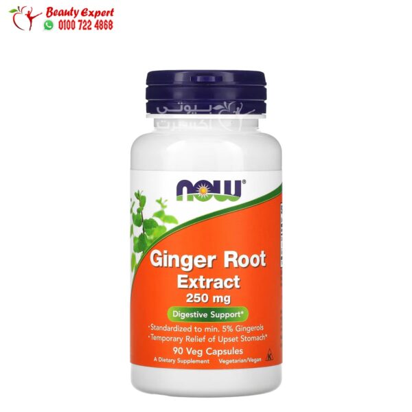 كبسولات الزنجبيل لتحسين صحة الجهاز الهضمي NOW Foods, Ginger Root Extract 250 ملجم 90 كبسولة