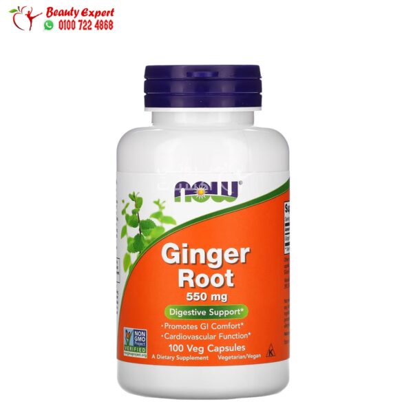 كبسولات جنجر للتخلص من اضطرابات المعدة NOW Foods, Ginger Root 550 ملجم 100 كبسولة